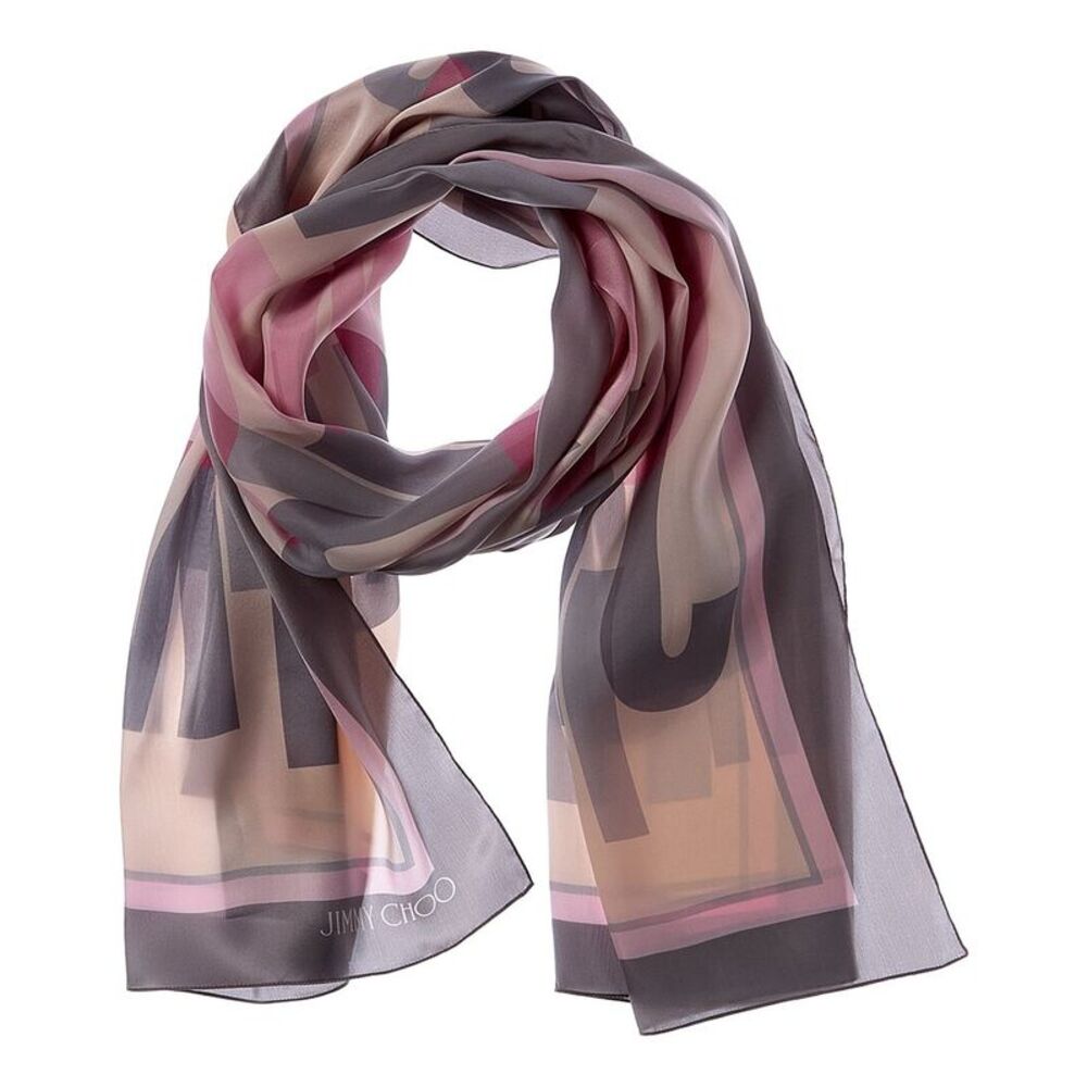 Jimmy Choo Logo Silk Scarf, Pink